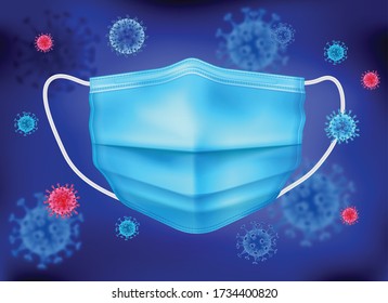 Individual protective medial masks coronavirus realistic composition with abstract attack of virus vector illustration