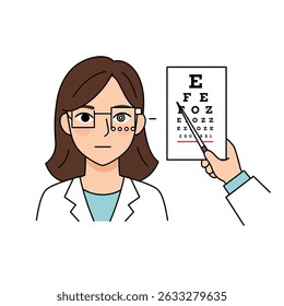 Exame individual do olho de recepção com gráfico de teste da visão em oftalmologia de fundo branco