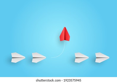 Individual red leader paper plane lead other. Business and leadership concept