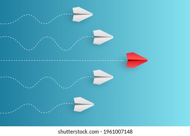 Individual red leader paper plane lead other. Business and leadership concept. Vector illustration