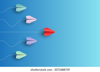 Individual red leader paper plane lead other. Business and leadership concept. Vector illustration