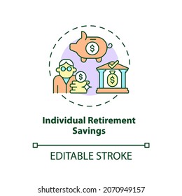 Individual retirement savings concept icon. Individual retirement account abstract idea thin line illustration. Account with tax advantages. Vector isolated outline color drawing. Editable stroke