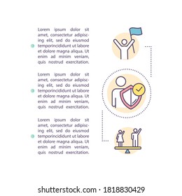 Individual rights concept icon with text. Human rights. Gender equality. Democracy. Empowerment. PPT page vector template. Brochure, magazine, booklet design element with linear illustrations