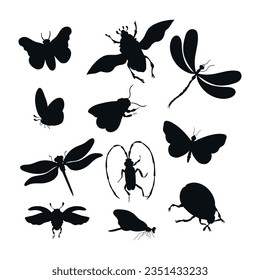 Individual silhouettes of insects. Vector illustration