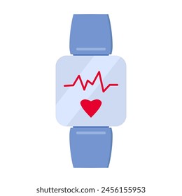 Individual smart gadget for measuring pulse and heartbeat. Watch monitoring, medical stroked cartoon element for modern and retro design. Simple color vector pictogram isolated on white background