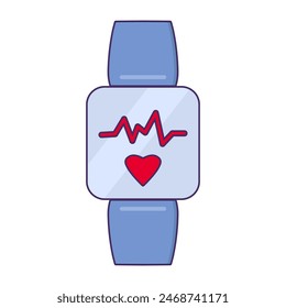 Individuelles Smart Gadget zur Messung von Puls und Herzschlag. Uhrenüberwachung, medizinisches gestreicheltes Cartoon-Element für modernes und Retro-Design. Einfaches Piktogramm mit Vektorgrafik auf weißem Hintergrund