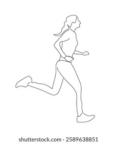 Individual sport, competitive concept. One continuous line drawing of young woman athlete runner focus sprint run.  Hand made vector not Al