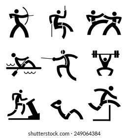 Individual Sport icons. Black icons  with sport and fitness  activities. Vector illustration. 