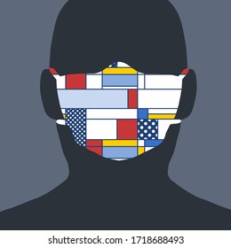 Individual style face mask. Eccentric surgical mask during epidemic. Vector conceptual illustration.