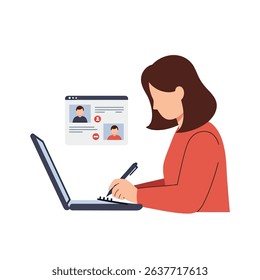 Individual Taking Notes Virtual Meeting White Background Focused Digital Communication