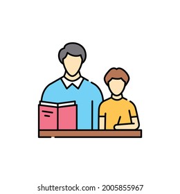 Individual training with tutor сolor line icon. Children learning. Pictogram for web page, mobile app, promo. UI UX GUI design element. Editable stroke.