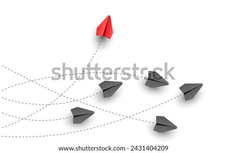 Individual and unique leader red paper plane flies to the side. Individuality concept. Vector illustration 