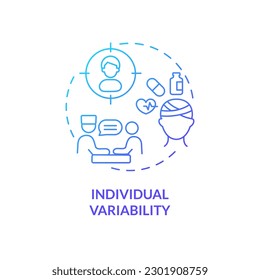 Icono de concepto de degradado azul de variabilidad individual. Única respuesta al tratamiento. Terapia personalizada. Ilustración de línea delgada de ideas abstractas de factor de precisión. Esquema aislado