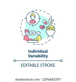 Individual variability concept icon. Unique patient responding on treatment. Precision medicine factor abstract idea thin line illustration. Isolated outline drawing. Editable stroke