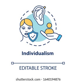 Individualism concept icon. Self-affirmation. Freedom of action. Individualist feminism idea thin line illustration. Vector isolated outline RGB color drawing. Editable stroke
