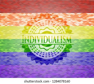 Individualism emblem on mosaic background with the colors of the LGBT flag