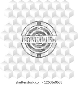 Individualism grey emblem with cube white background