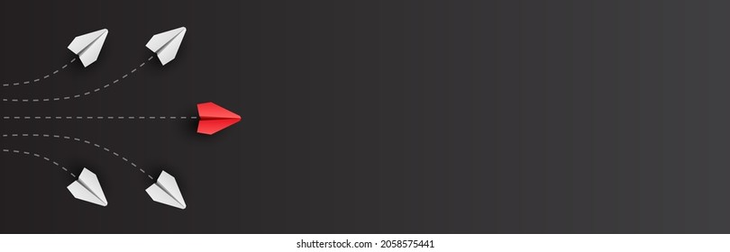Individuality concept. Individual and unique leader paper plane flies to the side on blank background. Vector illustration