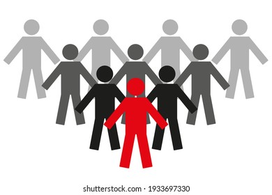 Individuality concept. One individual red man with different black. Vector Illustration
