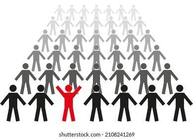 Concepto de individualidad. Un hombre rojo individual con muchos negros diferentes. Ilustración vectorial
