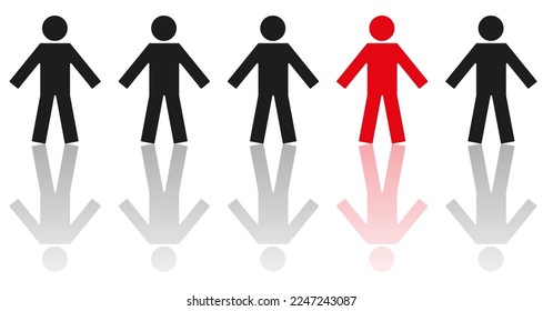 Concepto de individualidad. Un hombre rojo individual con un negro diferente. Ilustración vectorial
