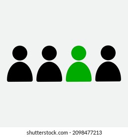 Individuality person icon. Black and green silhouettes. Social concept. Unique human. Vector illustration. Stock image. EPS 10.