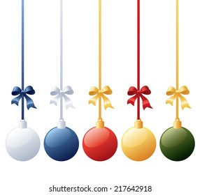 Individually grouped baubles in different colour schemes - mix and match ribbons and bows