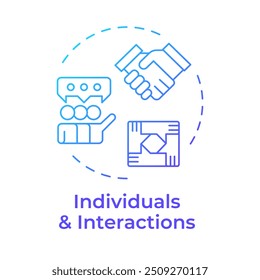Individuals and interactions blue gradient concept icon. Agile methodology, project workflow. Round shape line illustration. Abstract idea. Graphic design. Easy to use in infographic, presentation