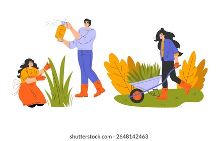 Indivíduos que participam em atividades de jardinagem e cuidar de plantas com amor e dedicação