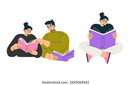 Personas Que Participan Activamente En Varias Actividades De Lectura Juntos Para Disfrutar