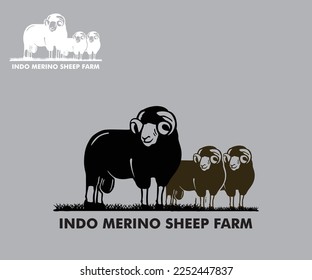 INDO MERINO SHIIP LOGO, silhouette of great strong goat stnding vector illustrations