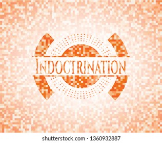 Indoctrination abstract emblem, orange mosaic background