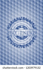 Indoctrination blue emblem or badge with geometric pattern background.