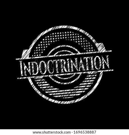 Indoctrination chalkboard emblem on black board. Vector Illustration. Detailed.