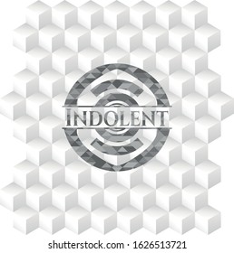 Indolent grey emblem with cube white background