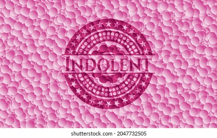 Indolent pink emblem with bubbles background. Vintage. Vector Illustration. Detailed. 