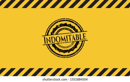 Indomitable black grunge emblem with yellow background. Vector Illustration. Detailed.