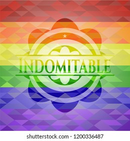 Indomitable emblem on mosaic background with the colors of the LGBT flag