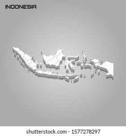 Indonesia 3d map with borders of regions. Vector illustration
