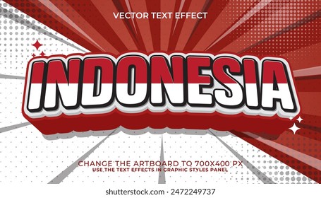 Indonesien 3D-Texteffekt, Schriftart editierbar, Typografie