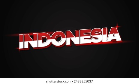 Indonesia 3D text typography. Red and white color combination on text. Indonesian flag color