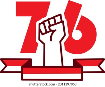 Indonesia 76th Independence Day - Vector illustration of a fist and a flag ribbon suitable for Indonesian independence day on 17th august, website, apps, icon, sign, design assets, and illustration