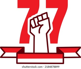 Indonesia 77th Independence Day - Vector illustration of a fist and a flag ribbon suitable for Indonesian independence day on 17th august, website, apps, icon, sign, design assets, and illustration