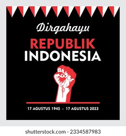 Indonesia 78th Independence Day design template. With a black background. "Dirgahayu" means
long live the Republic of Indonesia. Perfect for banners, posters, social media posts. Vector illustration