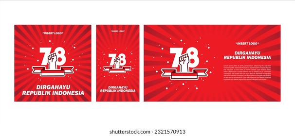 Indonesia 78th Independence Day Vector Social Media Template. Translation: "Happy Independence Day Indonesia"