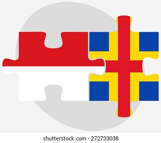 Indonesia and Aaland Islands Flags in puzzle isolated on white background
