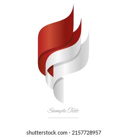 Indonesia Abstract 3D Wavy Flag Red White Modern Indonesian Ribbon Torch Flame Strip Logo Icon Vector