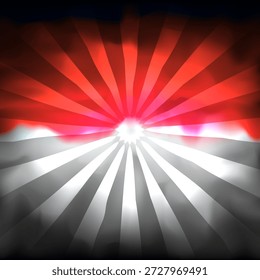 Indonesia abstract flag with sun rays background for creative design. Nation patriotic template. Abstract dark background. Indonesian flag color texture. Indonesian vector banner design