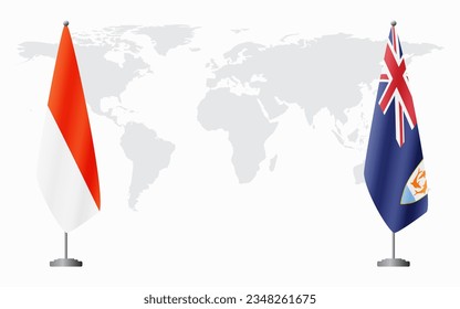 Indonesia and Anguilla flags for official meeting against background of world map.