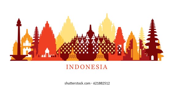 Indonesia Architecture Landmarks Skyline, Shape, Silhouette, Cityscape, Travel and Tourist Attraction